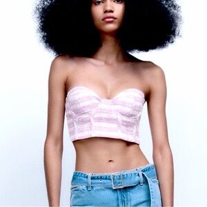 Zara Tweed Corset Light Pink Strapless Crop Top